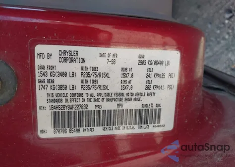 1998 Dodge Durango Slt из США, поврежденный, VIN 1B4HS28Y8WF227832